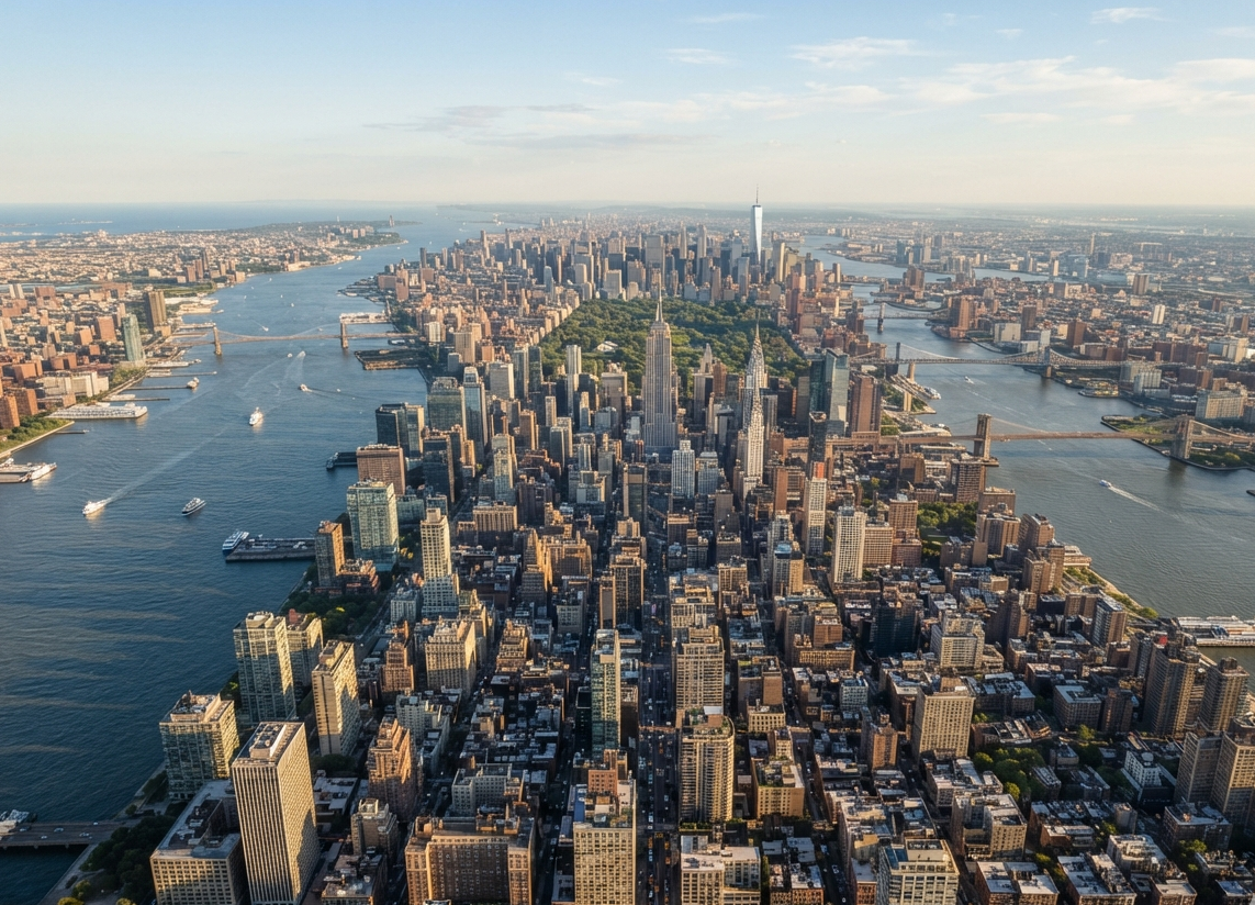 Aerial photograph of New York City from high altitude